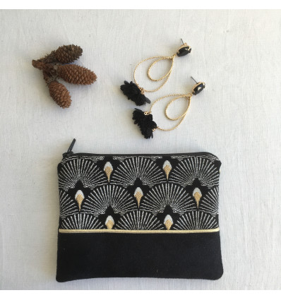 Mini pochette jacquard palmettes noir et or