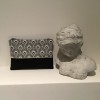 pochette paon noir blanc et or