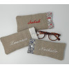 Etui à lunettes en lin naturel brodés