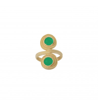 Bague Ariane Agate verte, Quartz rose, Cornaline