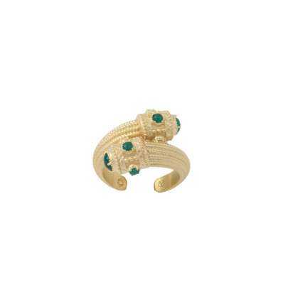 Bague Olympia Quartz rose, Agate verte, Cornaline, Plaqué or