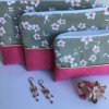 Pochette rose et taupe motifs fleurs de cerisiers