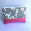 Pochette rose et taupe motifs fleurs de cerisiers