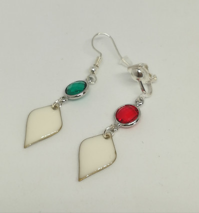 Boucles d'oreilles Mathilde argenté (rouge ou vert)