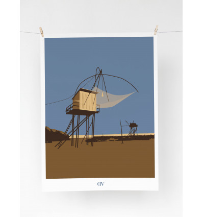 Affiche "Pêche au Carrelet à Pornic" - 30x40cm