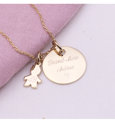 FAMILLE - Collier Chaîne Plaqué Or - médaille et silhouette