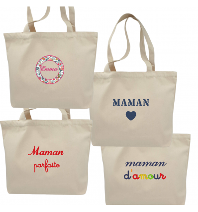 Cabas beige brodé pour maman