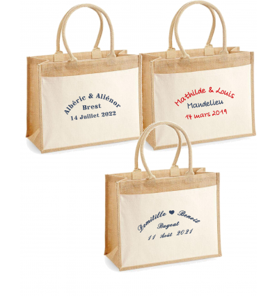 Sac en toile de jute brodé Mariage