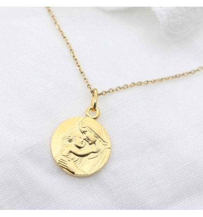 Collier Baptême Médaille Vierge à l'Enfant - Plaqué Or