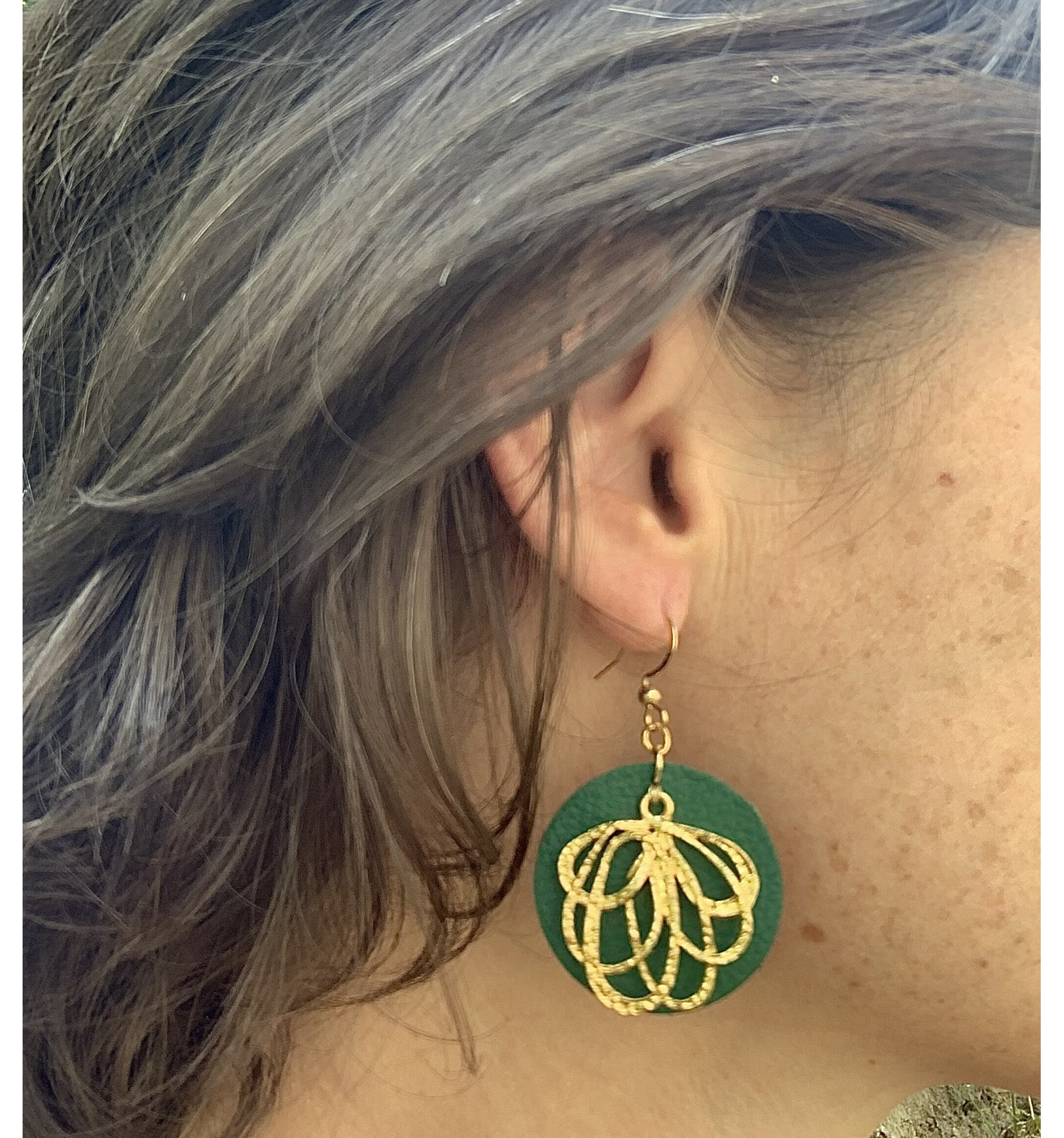 Boucles D'oreilles Clips Vintage Années 60-70 – Cuir Vert – Sans Pierre – Authentique Rétro