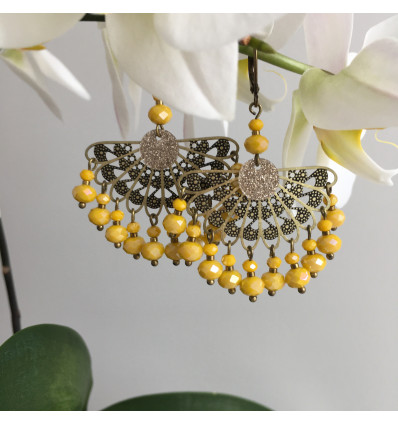 Boucles d'oreilles Maya jaune clips ou dormeuses