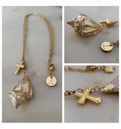 Collier - Coquillage Spinosus et croix dorée