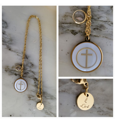 Collier - Croix nacrée et mini coquillage