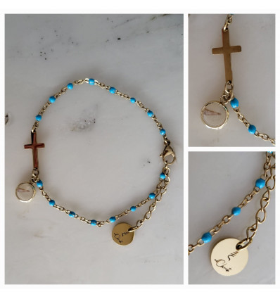 Bracelet - Croix pointillés bleus