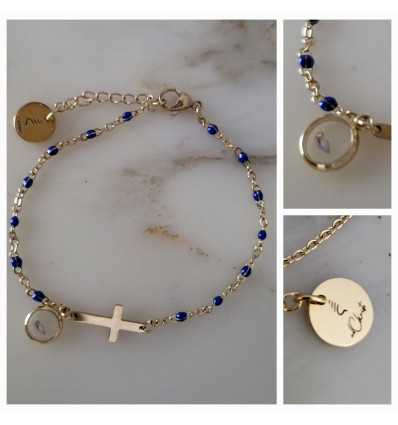 Bracelet - Croix pointillés bleu pétrole