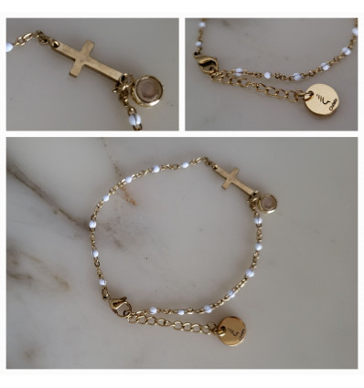 Bracelet - Croix pointillés blancs