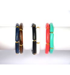 Lot De 2 Bracelets Épais En Résine Dorée Et Acrylique - Style Bohème Pour Femme Et Fille