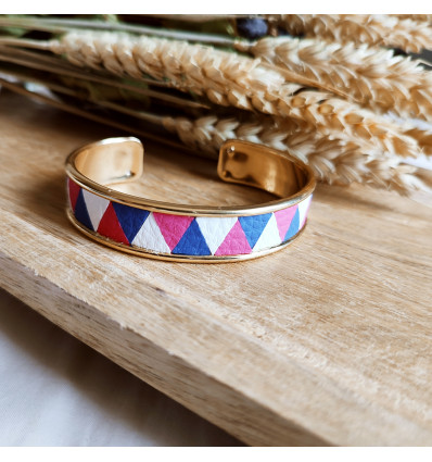 Jonc motif triangle fushia bleu roi et blanc 