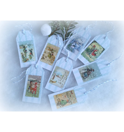 8 étiquettes cadeaux - Hiver rétro