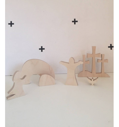 Crèche de carême en bois.