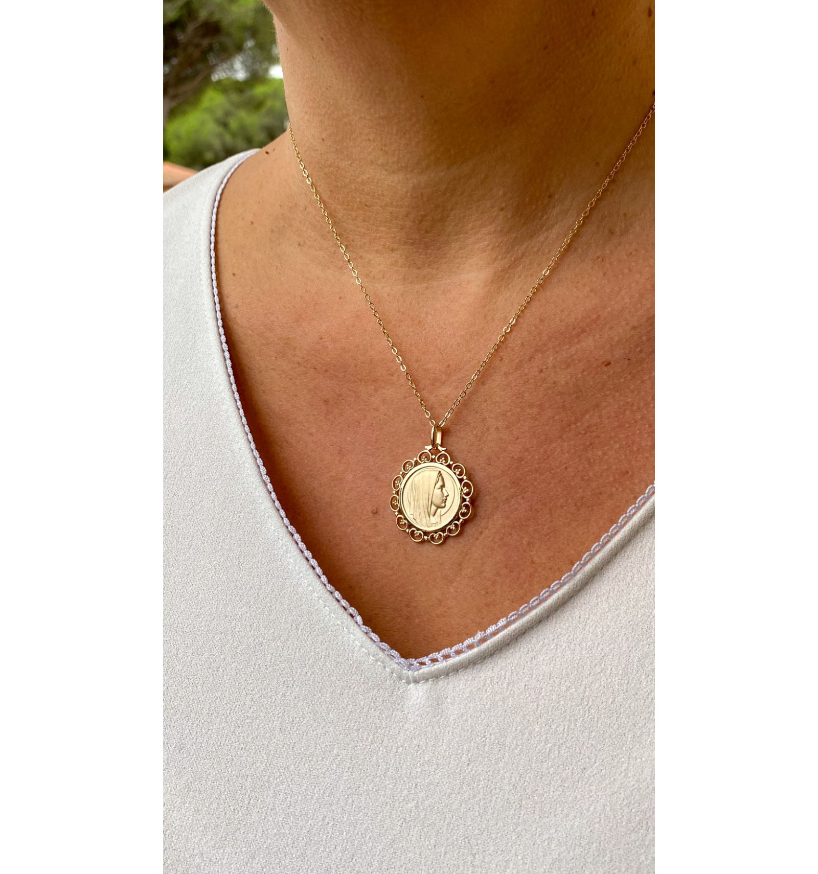 Collier Saint Marie – Pendentif Médaille Vierge Marie En Alliage Zinc Argenté – Longueur 45+5 Cm – Bijou Religieux Pour Communion, Baptême – Pour Femmes Et Hommes