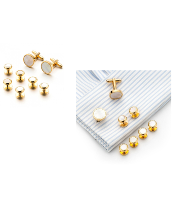 Set : Boutons de chemise d'habit + manchettes or
