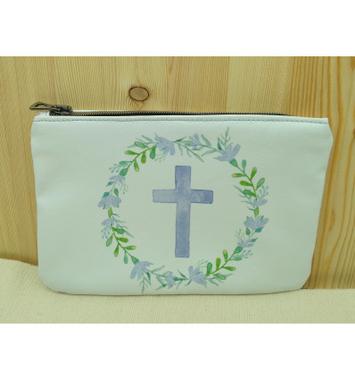 Pochette croix aquarelle éco-responsable maroquinerie rangement trousse artisanale éditions la Girouette