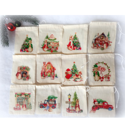 4 cadeaux d'assiette, motifs Peter Rabbit à Noël