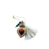 broche coeur-sacré rouge lapis-Lazulis et pompon blanc