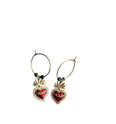 boucles d oreilles ex voto sacré coeur rouge lapis lazulis