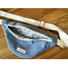 Sac Banane en velours côtelé bleu doublé coton imprimé Liberty of London ton bleu/gris