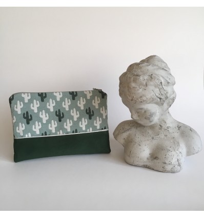 Grande pochette verte et cactus