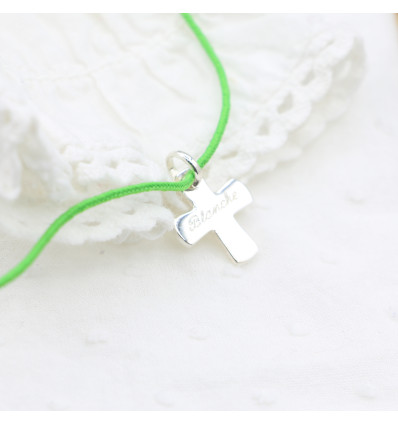 Bracelet Croix Argent Prénom Gravure Anglaise