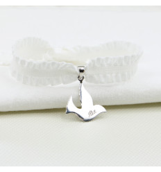 Bracelet ruban froufrou personnalisé Colombe - Argent