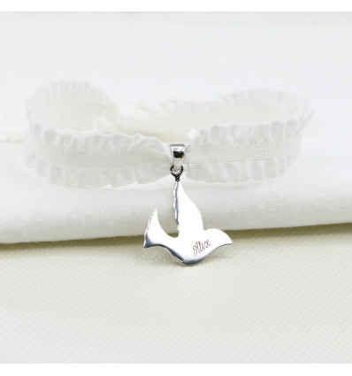 Bracelet ruban froufrou personnalisé Colombe - Argent