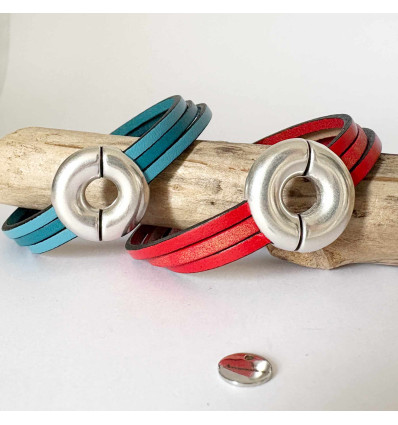 Bracelet bicolore en cuir, fermoir aimanté