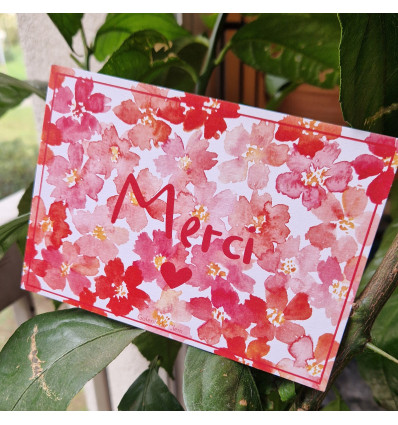 Carte Merci fleurs rouges