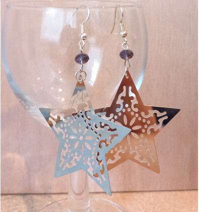 Boucles D'oreilles étoiles Argentées Perles - Dimensions 6x7 Cm, Neuf Avec étiquettes