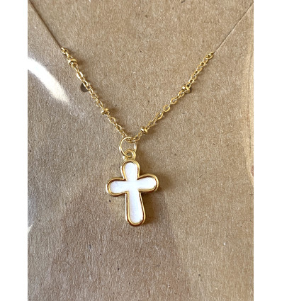 Collier croix émaillée blanche