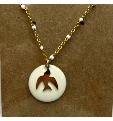 Collier colombe et sequin blanc