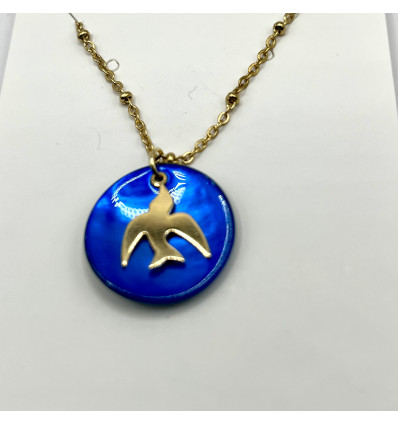 Collier colombe sur nacre bleue