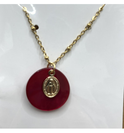 Collier médaille miraculeuse et nacre rose