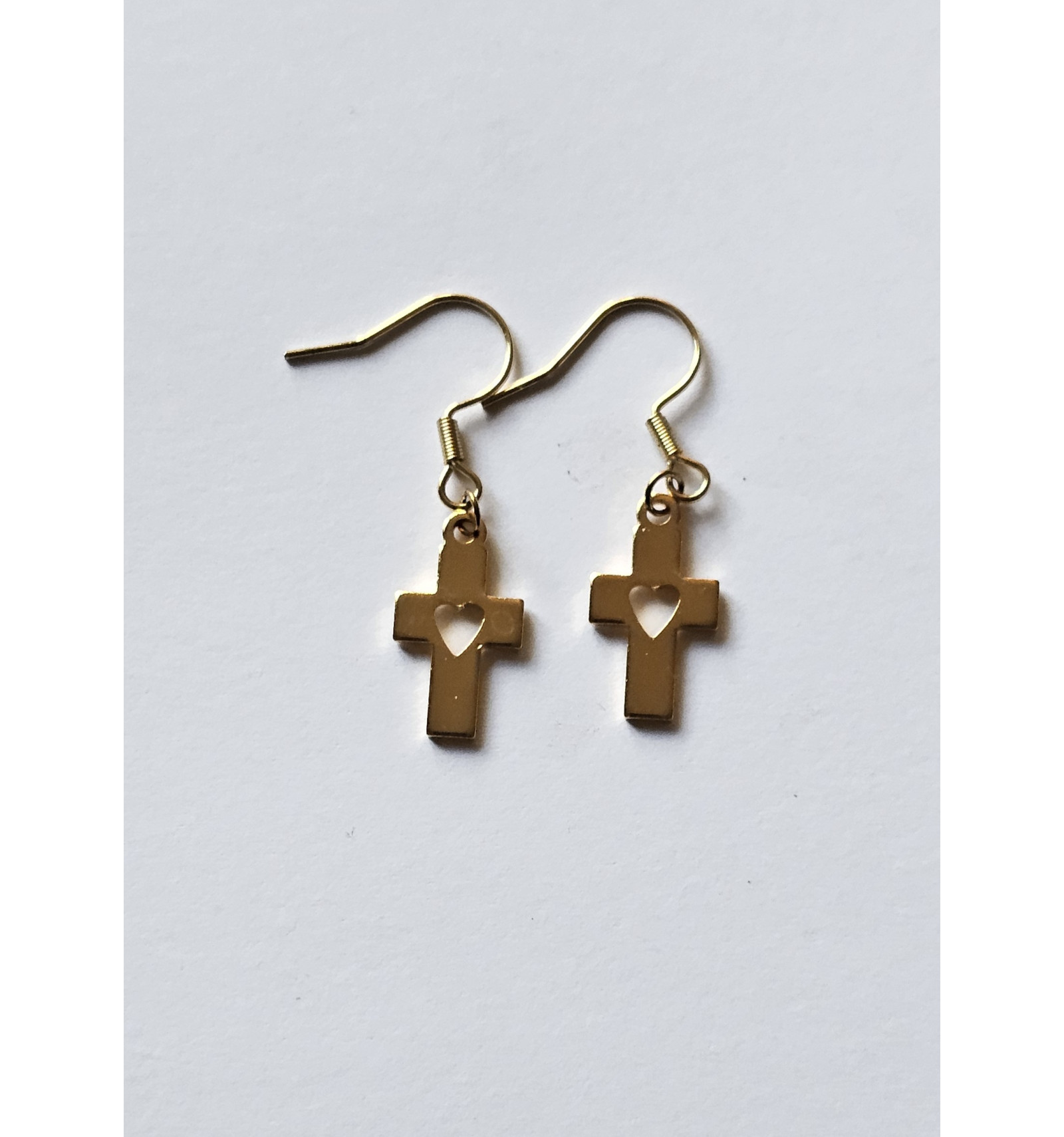 Boucles D'oreilles En Acier Et Zircons - Breloques Croix Catholiques - Neuf Avec étiquettes