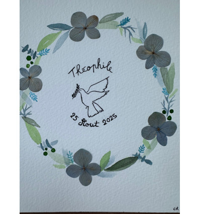 Aquarelle couronne fleurs naissance