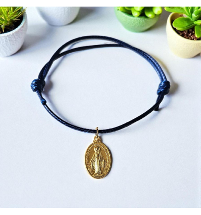 Bracelet cordon et pendentif doré de la Vierge miraculeuse