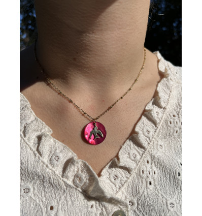 Collier colombe nacre rose