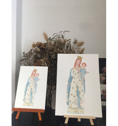 Reproduction Aquarelle Vierge au Sacré Cœur pastel A4 A5