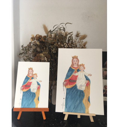 reproduction Aquarelle Vierge au Rosaire FORMAT A4 ET A5 couleur