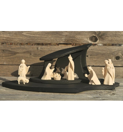 Crèche en bois naturel du Val Gardena 10 pièces