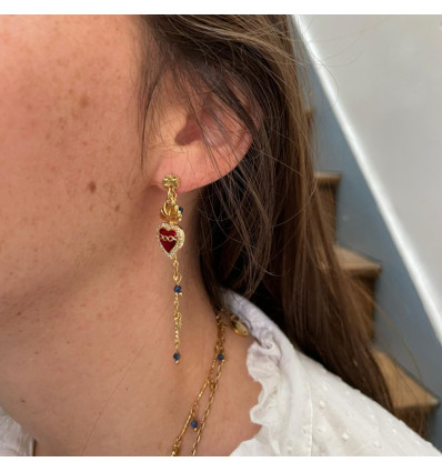 Boucles d'oreilles, cœur laiton plaquée or 14K , Lapis Lazulis